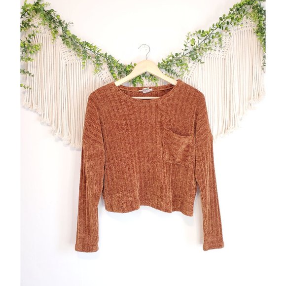 URBAN Romantics Sweaters - Urban Romantics Rust Chenille Long Sleeve Crop Sweater, Size Small